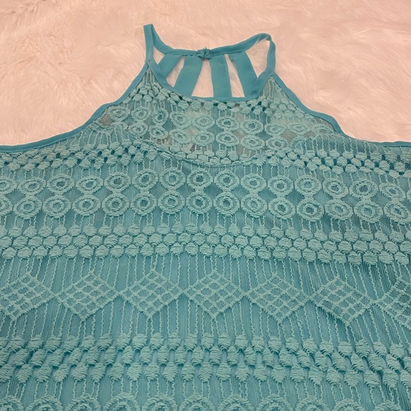 Maurices Lace Overlay Halter Top Swing Top Teal Womens Size - Picture 6 of 7